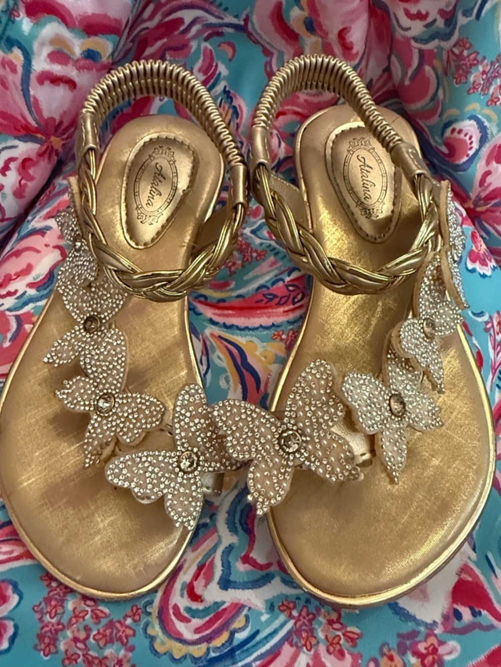 Gold Kids Butterfly Embellished Slingback Sandals